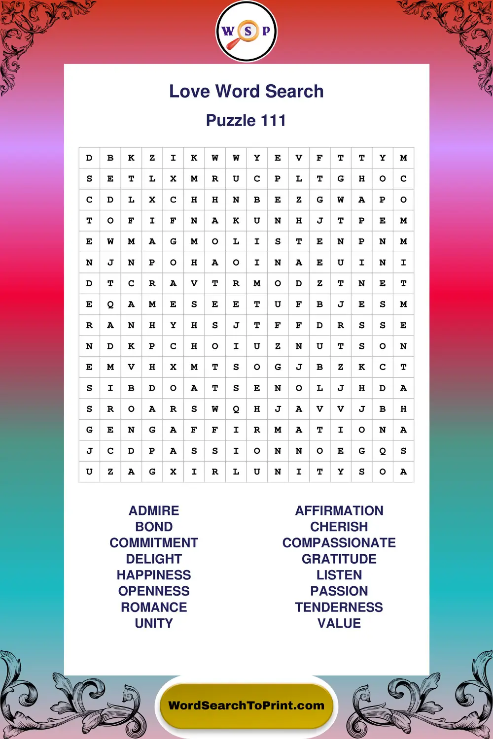 Love Word Search Puzzle 111