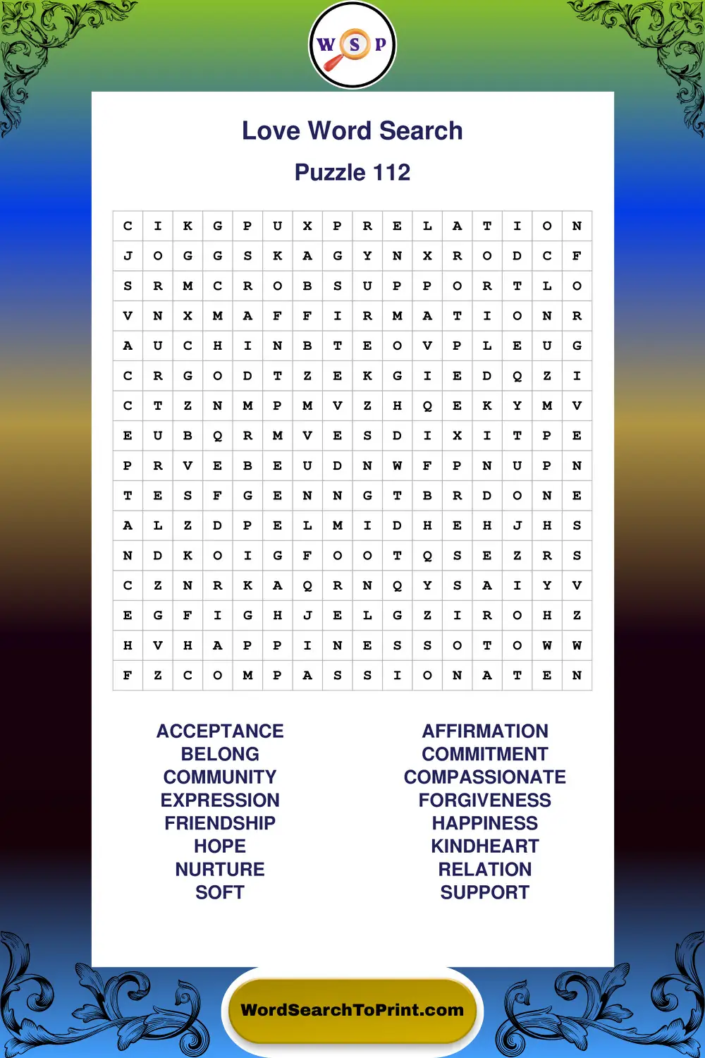 Love Word Search Puzzle 112