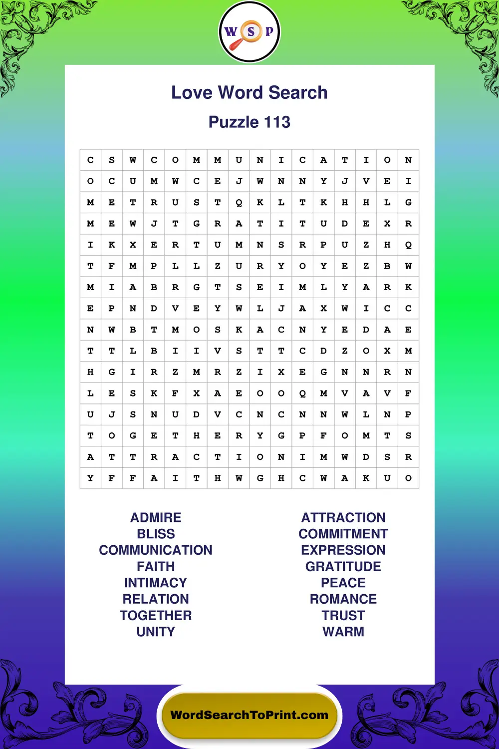 Love Word Search Puzzle 113