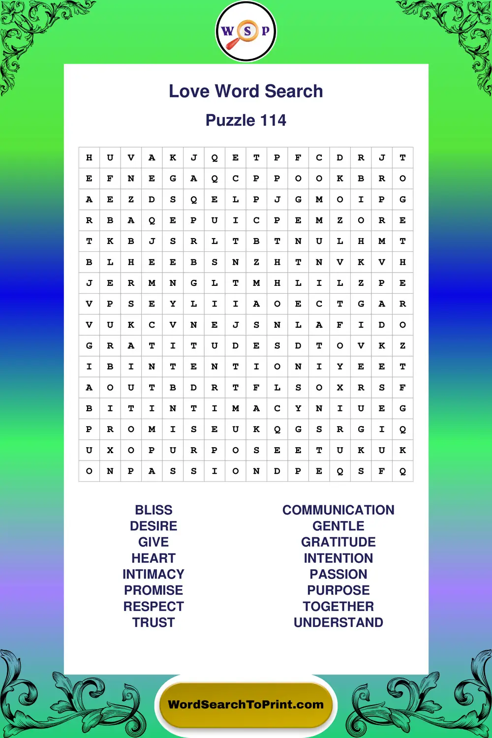 Love Word Search Puzzle 114