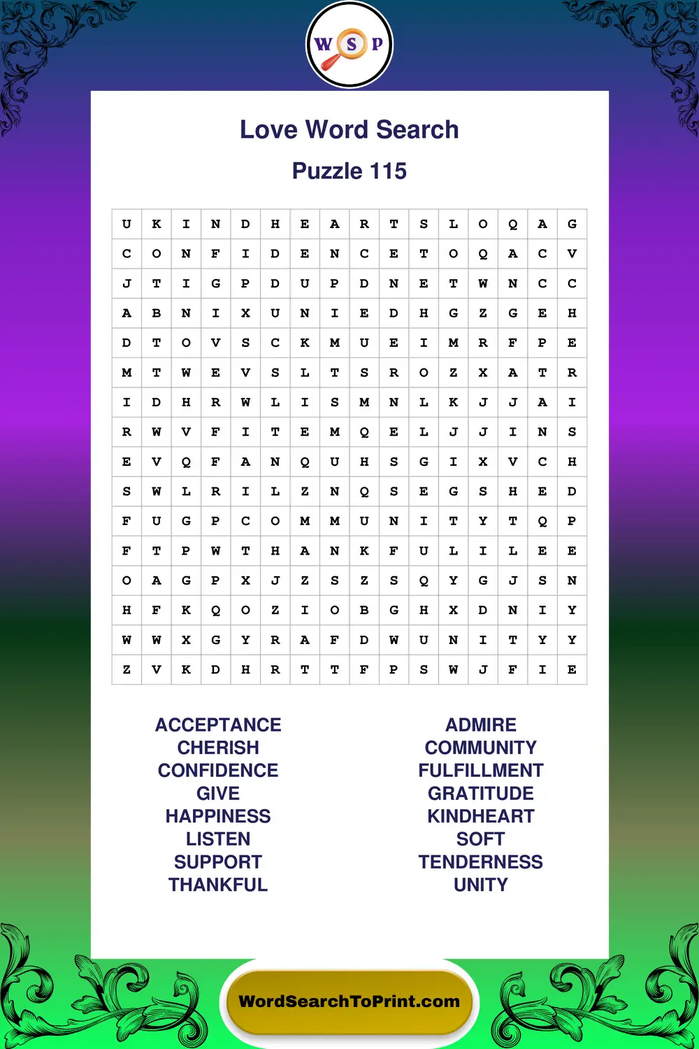 Love Word Search Puzzle 115