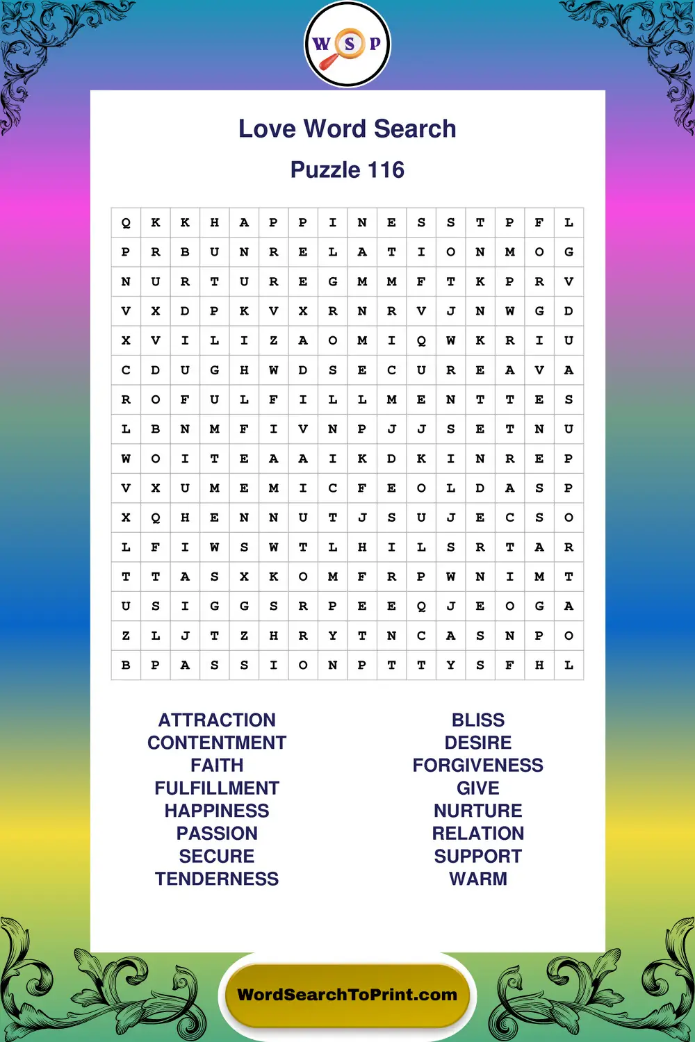 Love Word Search Puzzle 116