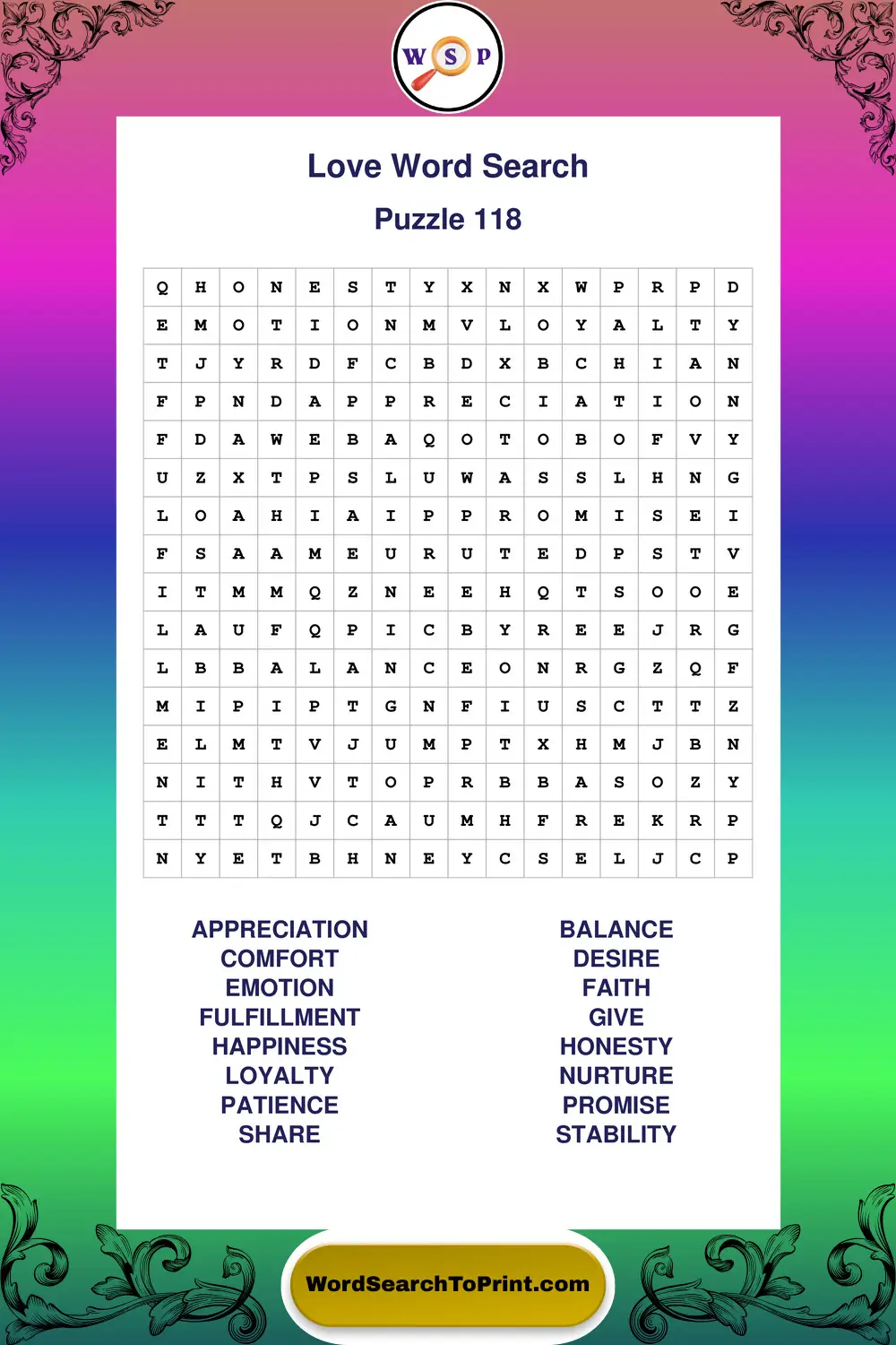 Love Word Search Puzzle 118