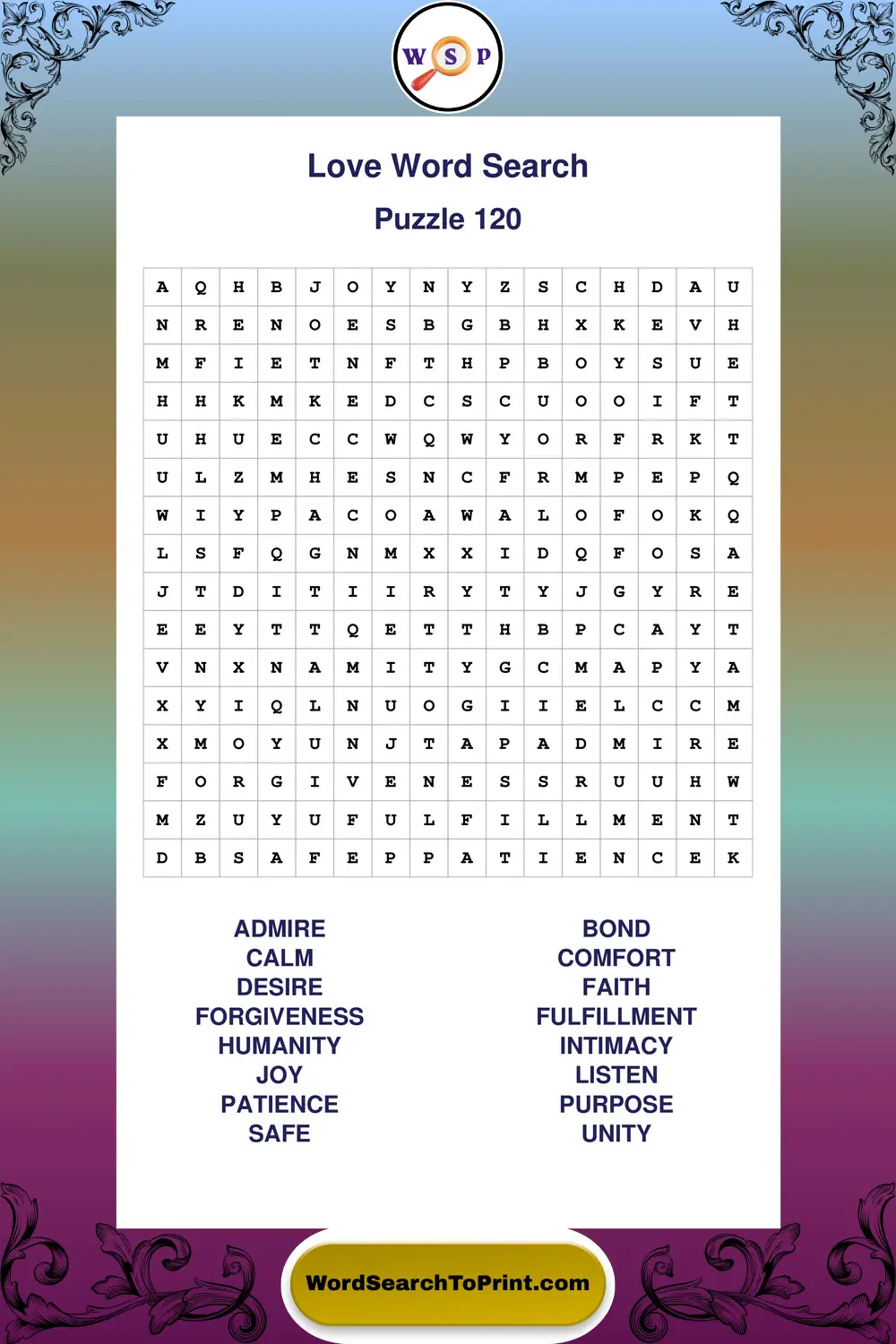 Love Word Search Puzzle 120