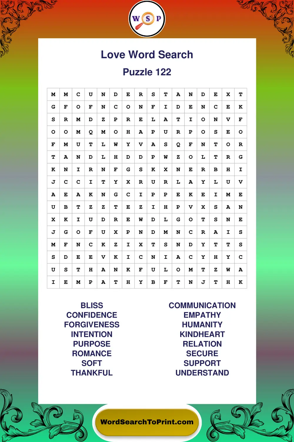 Love Word Search Puzzle 122