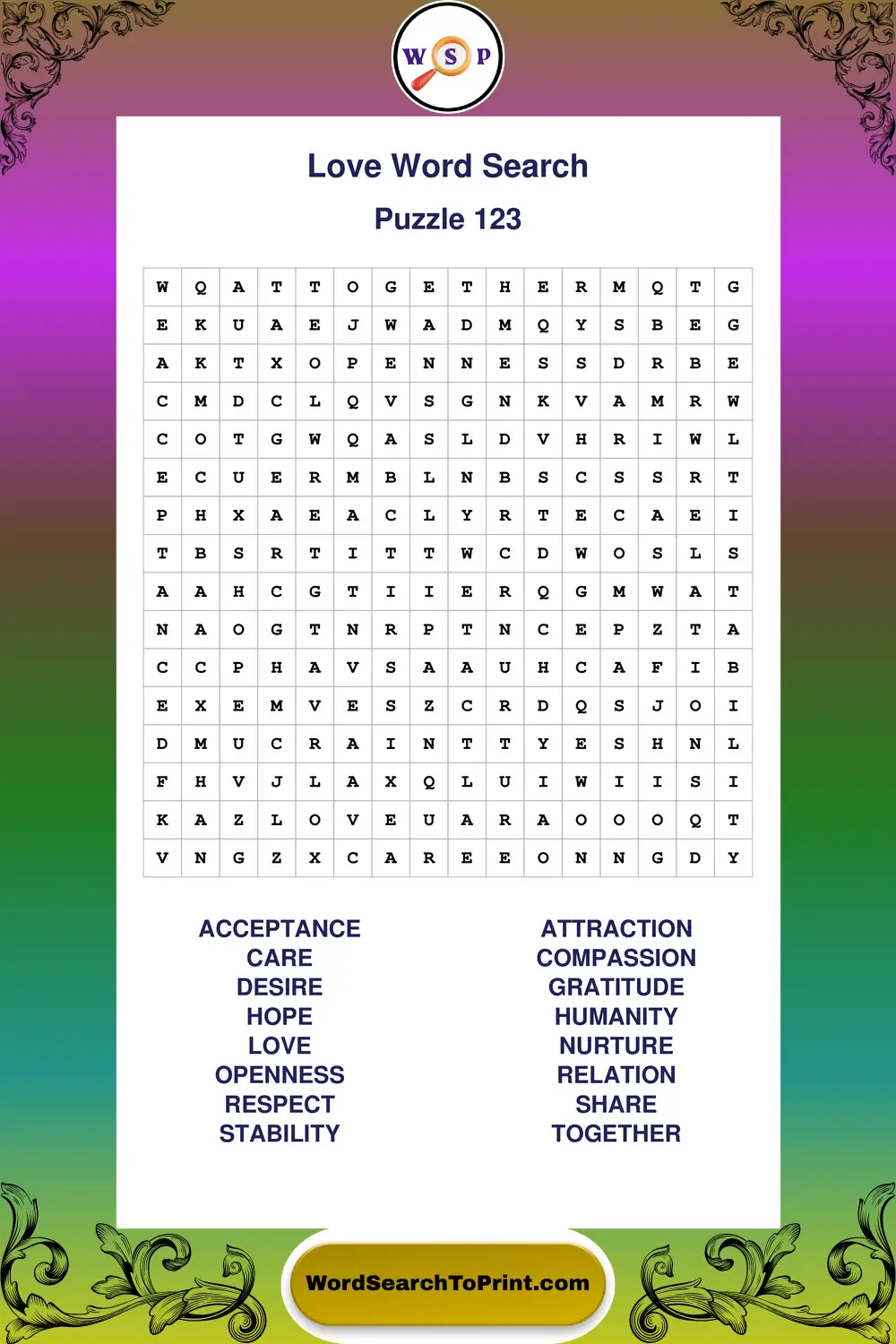 Love Word Search Puzzle 123
