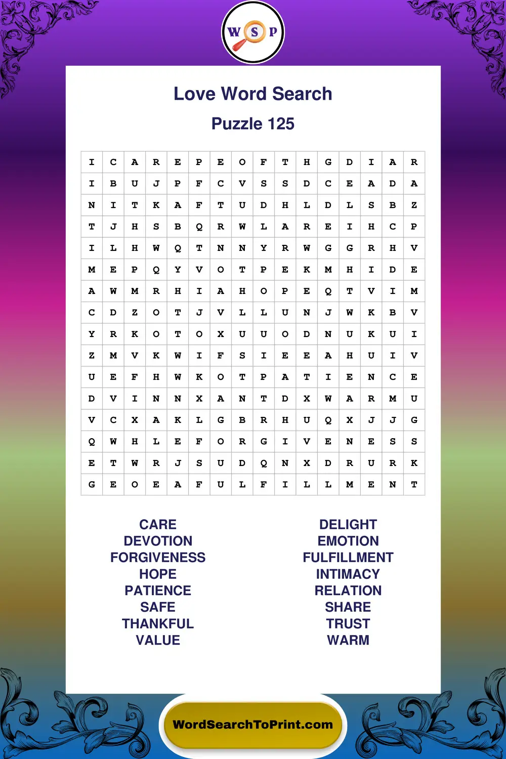 Love Word Search Puzzle 125