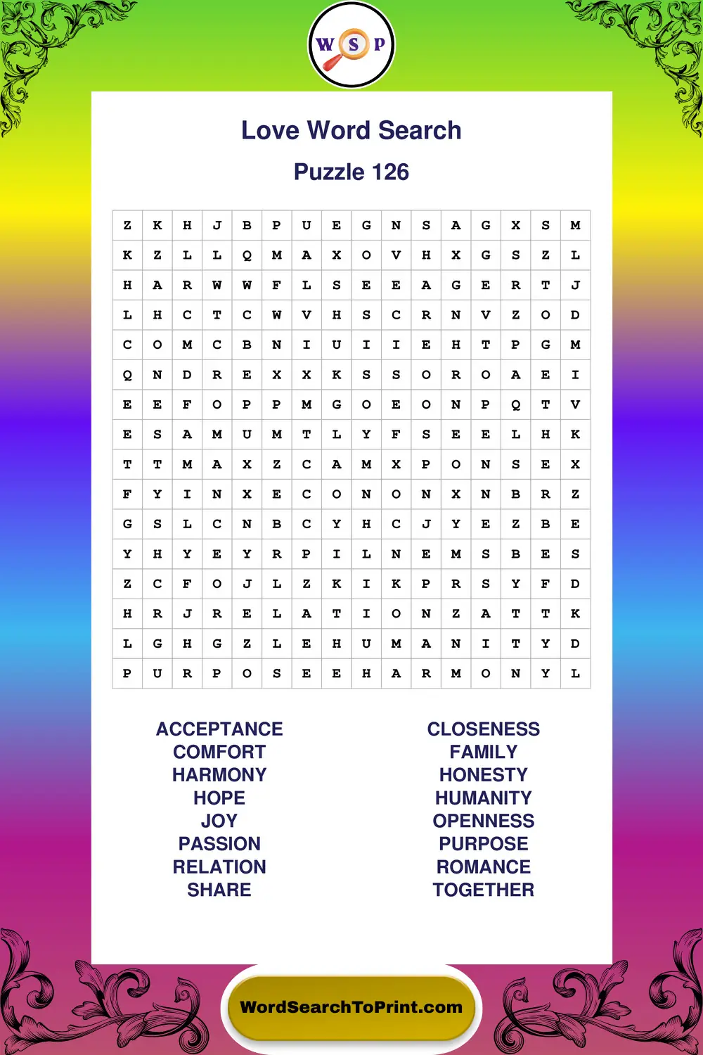 Love Word Search Puzzle 126