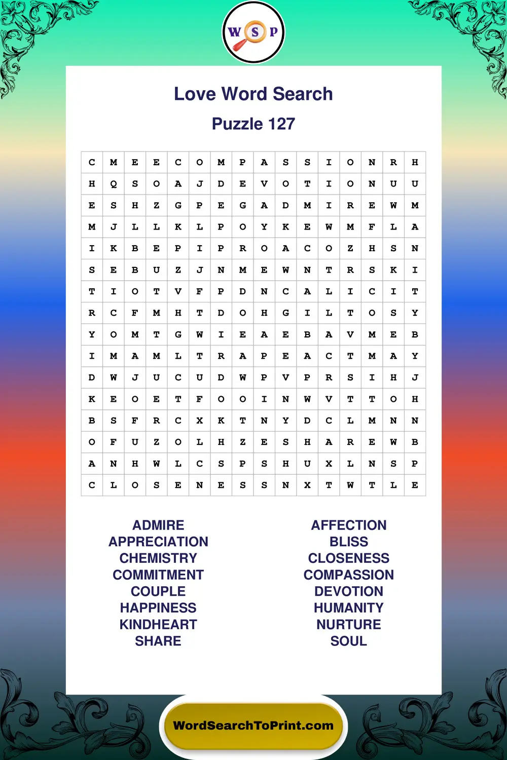 Love Word Search Puzzle 127