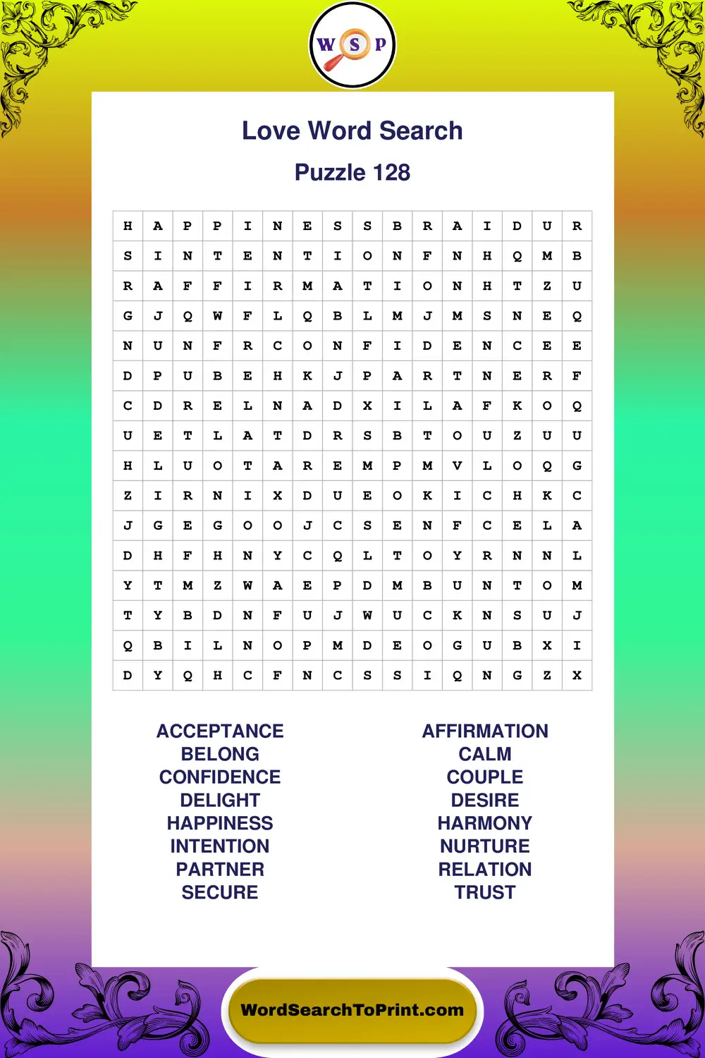 Love Word Search Puzzle 128
