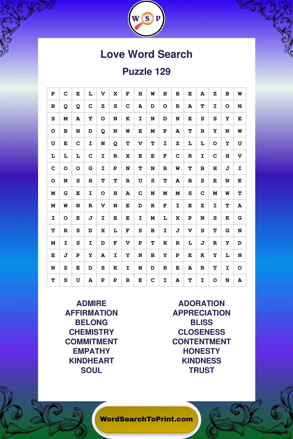 Love Word Search Puzzle 129