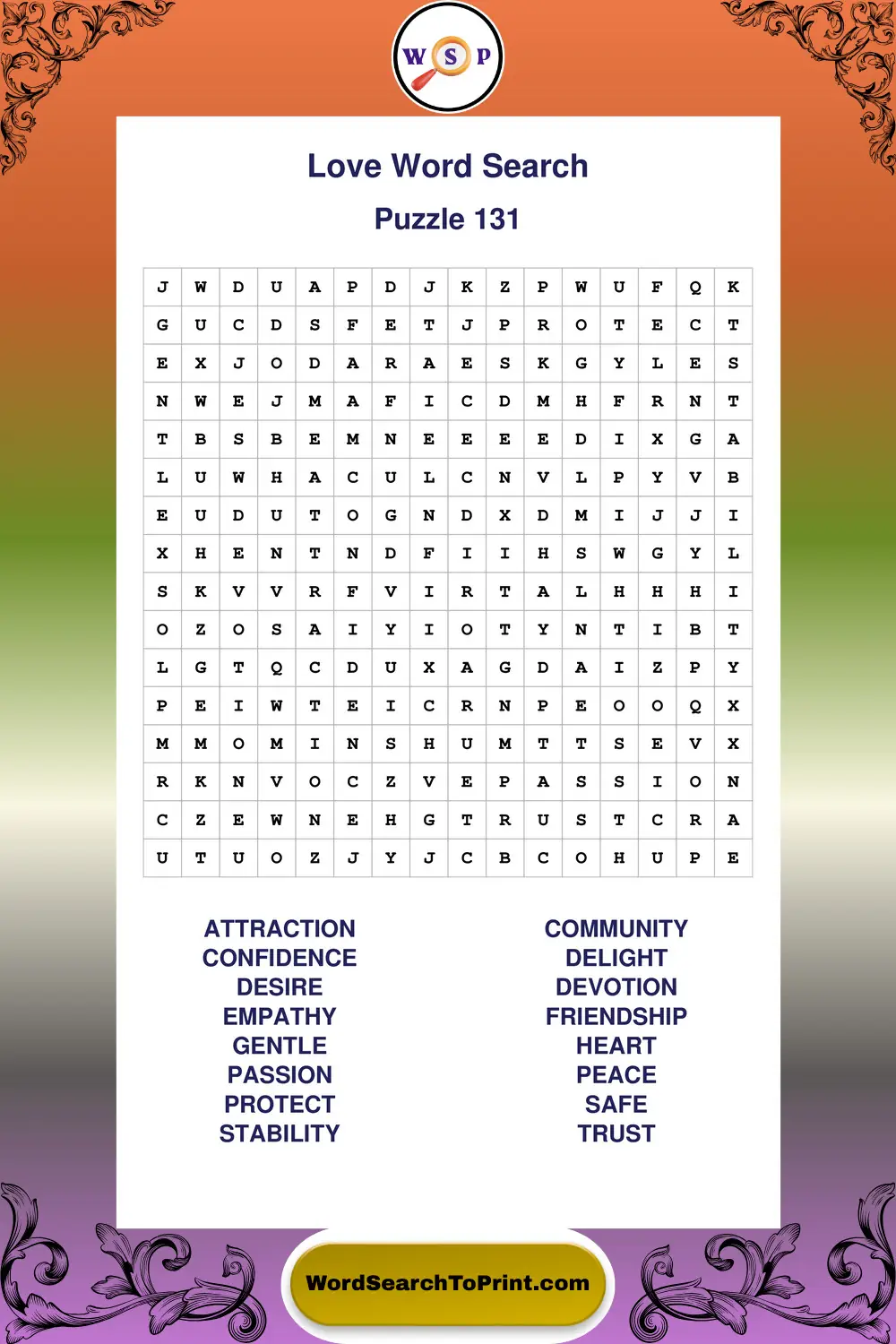 Love Word Search Puzzle 131
