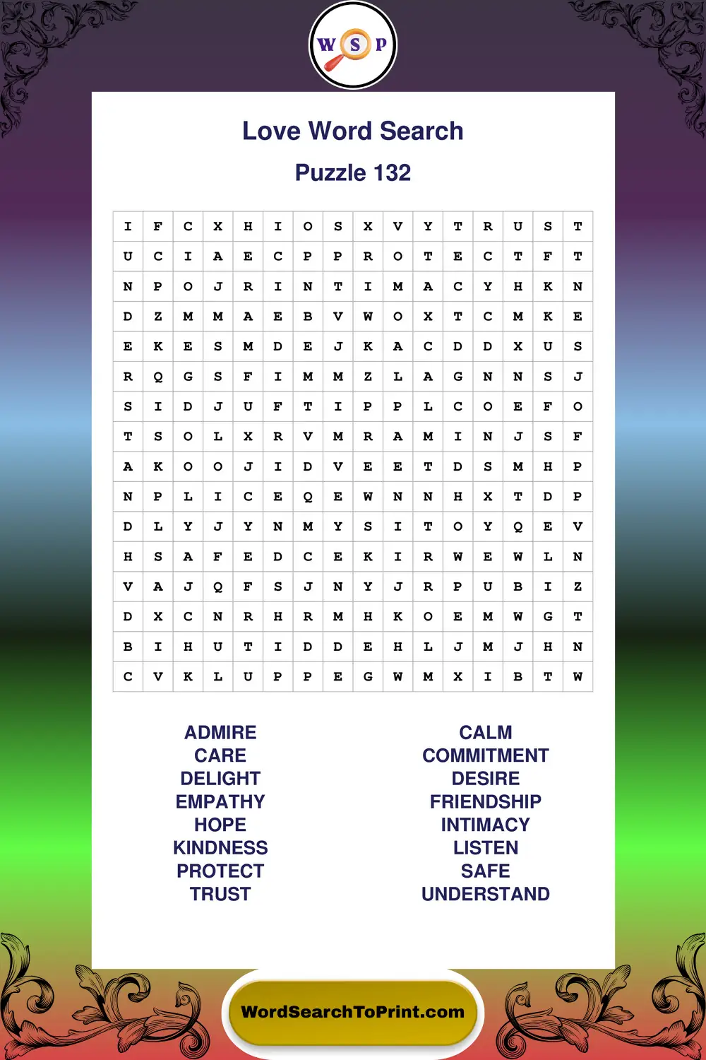 Love Word Search Puzzle 132