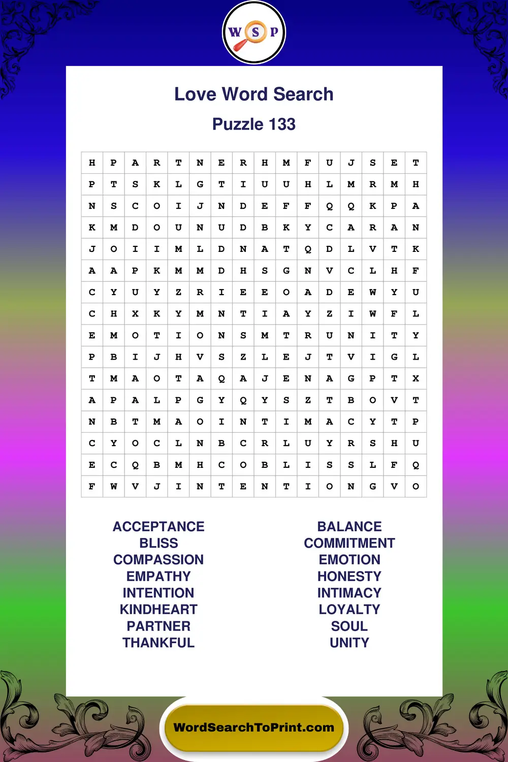 Love Word Search Puzzle 133