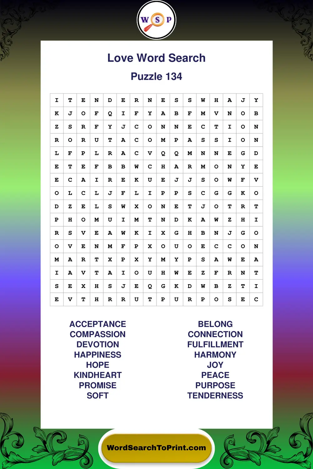 Love Word Search Puzzle 134