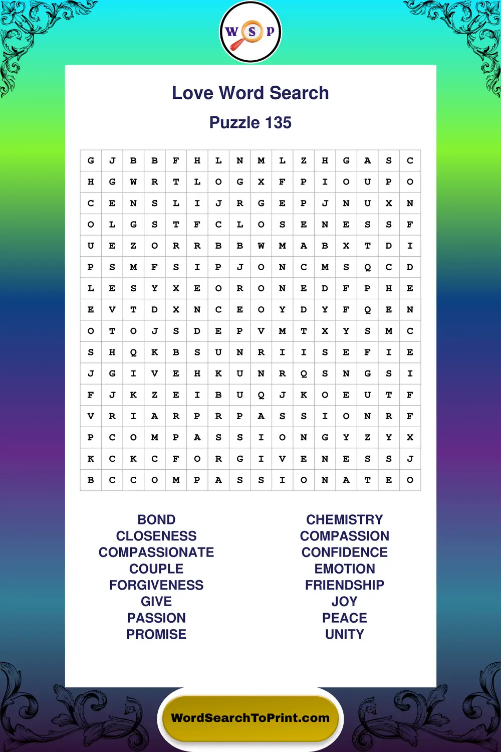 Love Word Search Puzzle 135
