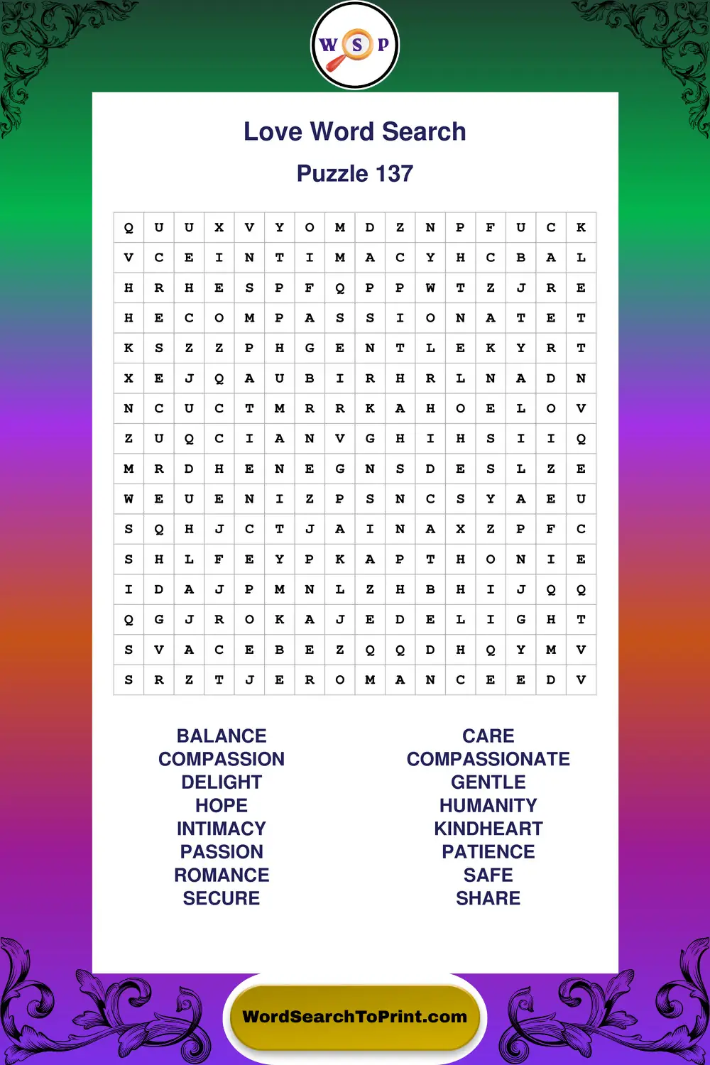 Love Word Search Puzzle 137