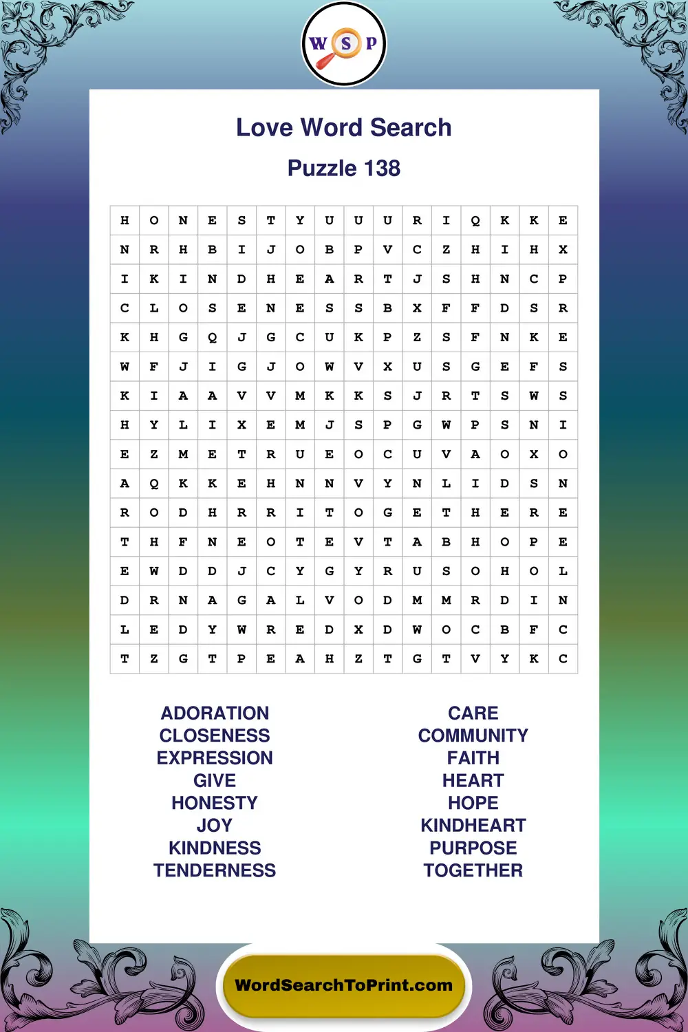 Love Word Search Puzzle 138