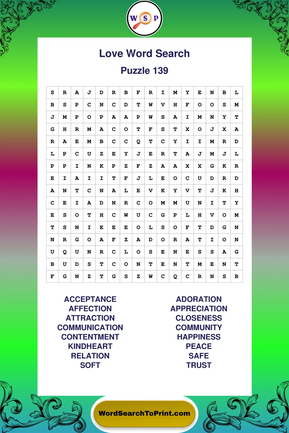 Love Word Search Puzzle 139