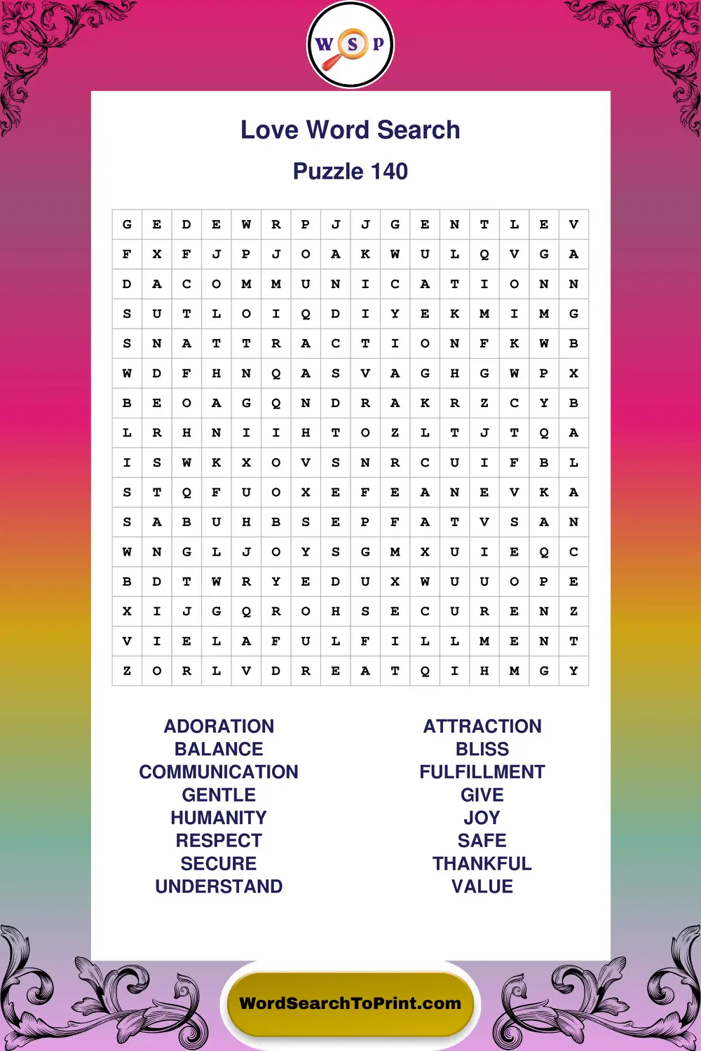 Love Word Search Puzzle 140