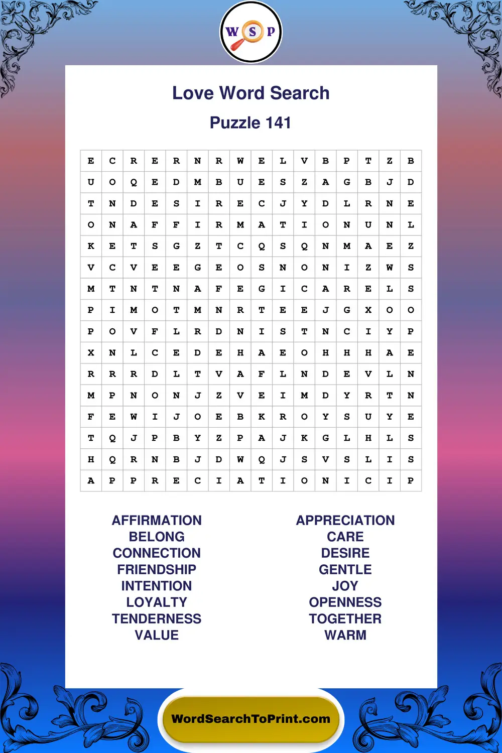 Love Word Search Puzzle 141