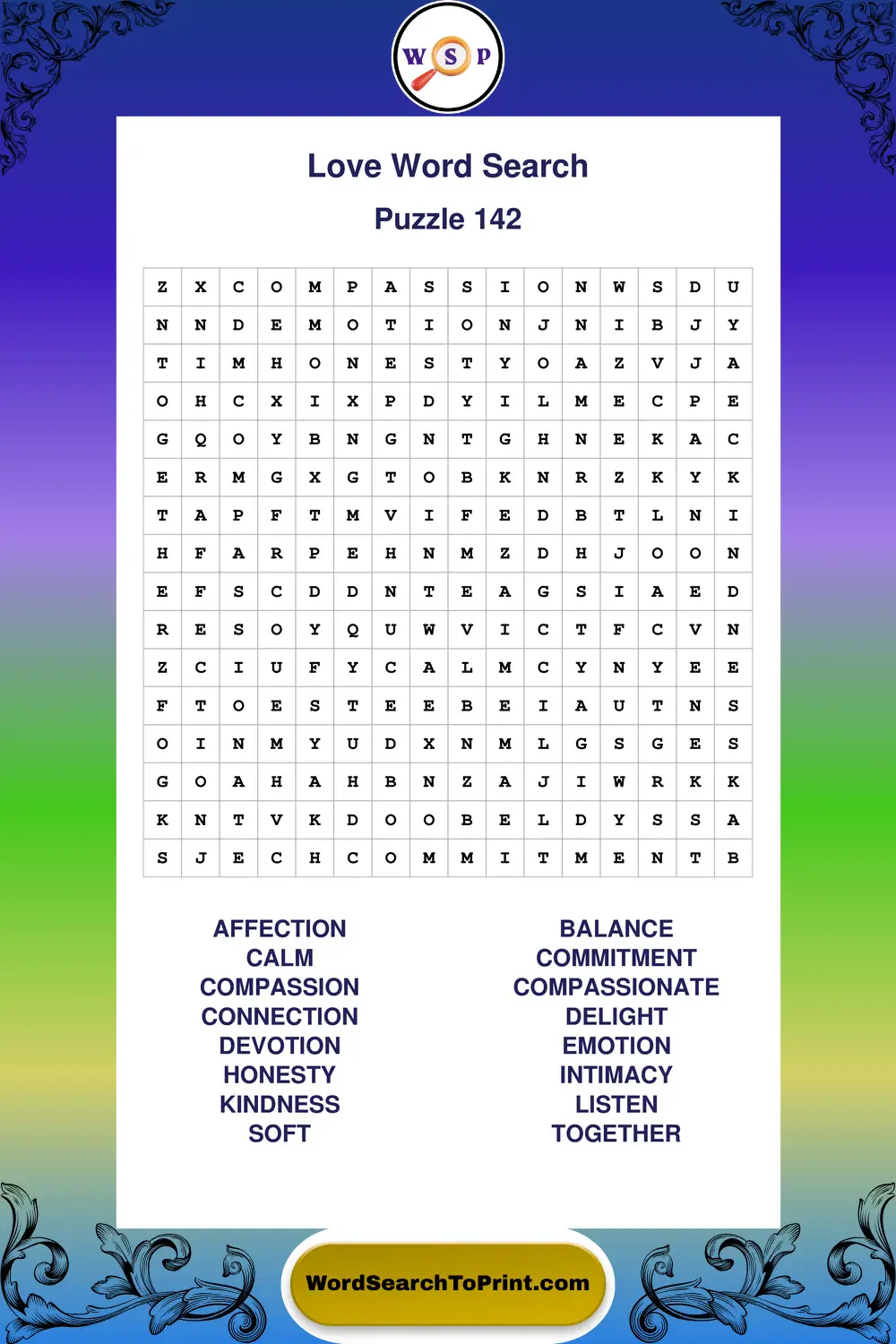Love Word Search Puzzle 142