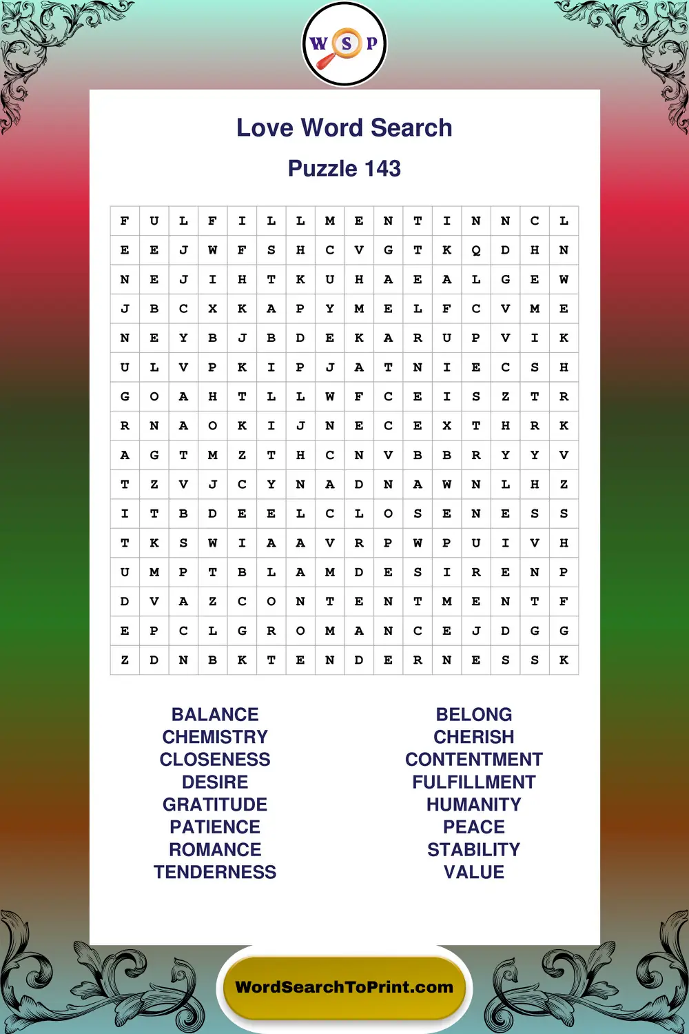 Love Word Search Puzzle 143