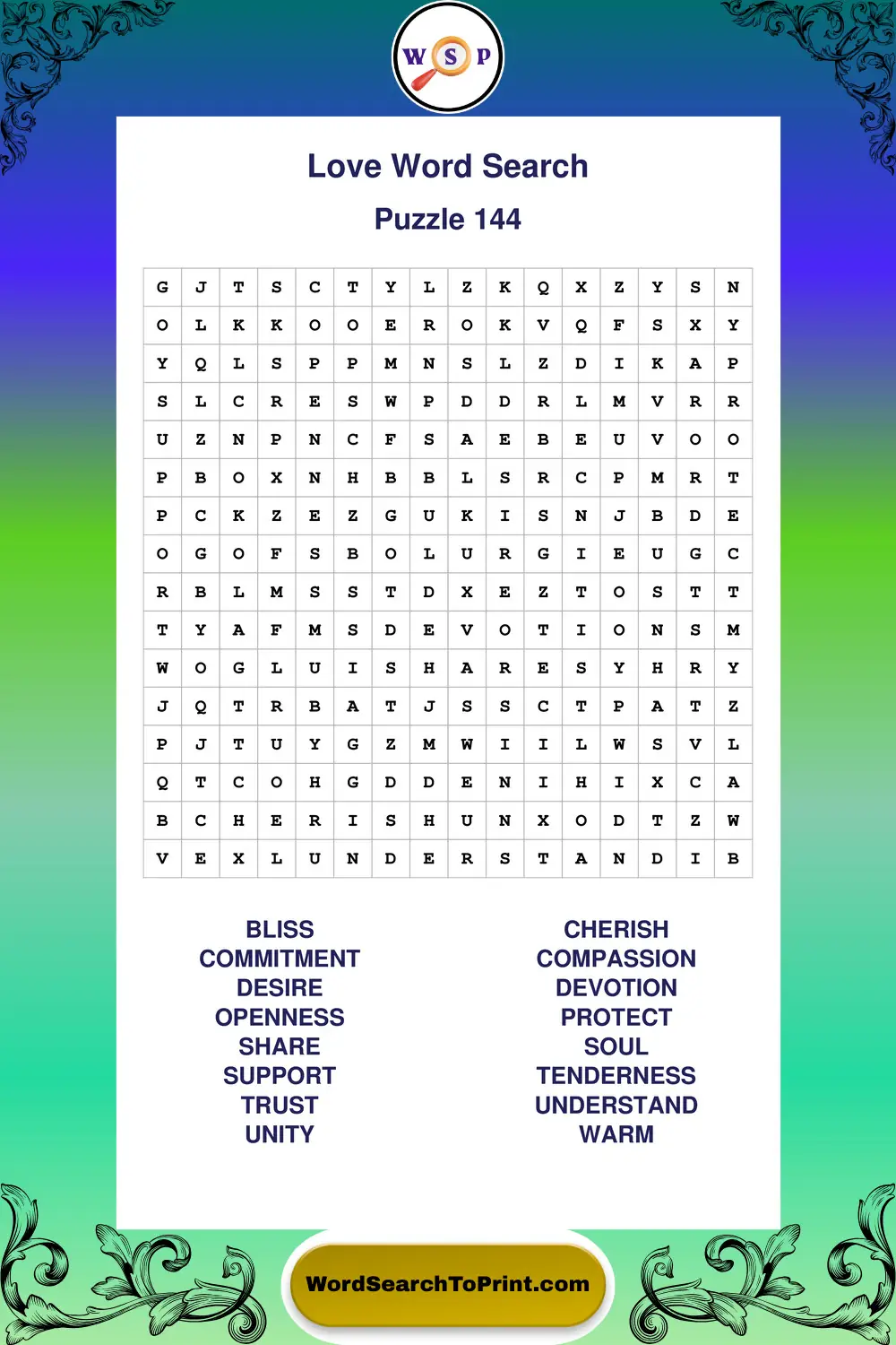 Love Word Search Puzzle 144