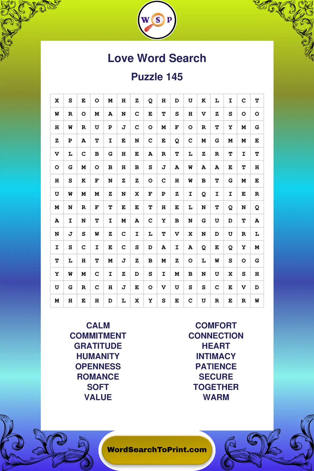 Love Word Search Puzzle 145