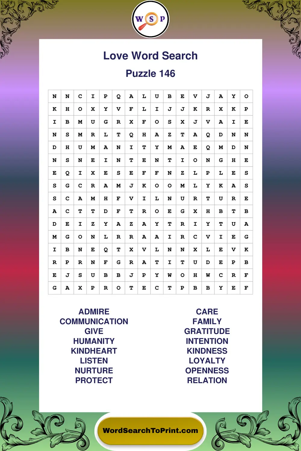 Love Word Search Puzzle 146