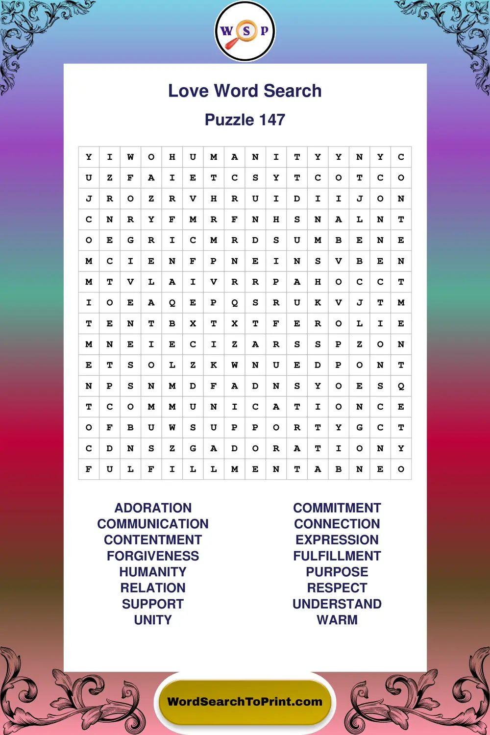 Love Word Search Puzzle 147