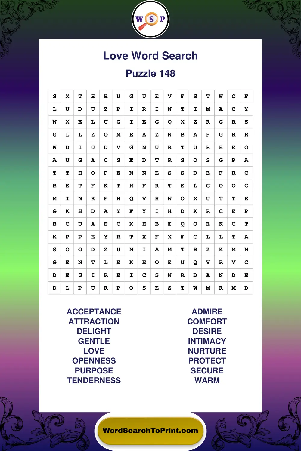 Love Word Search Puzzle 148