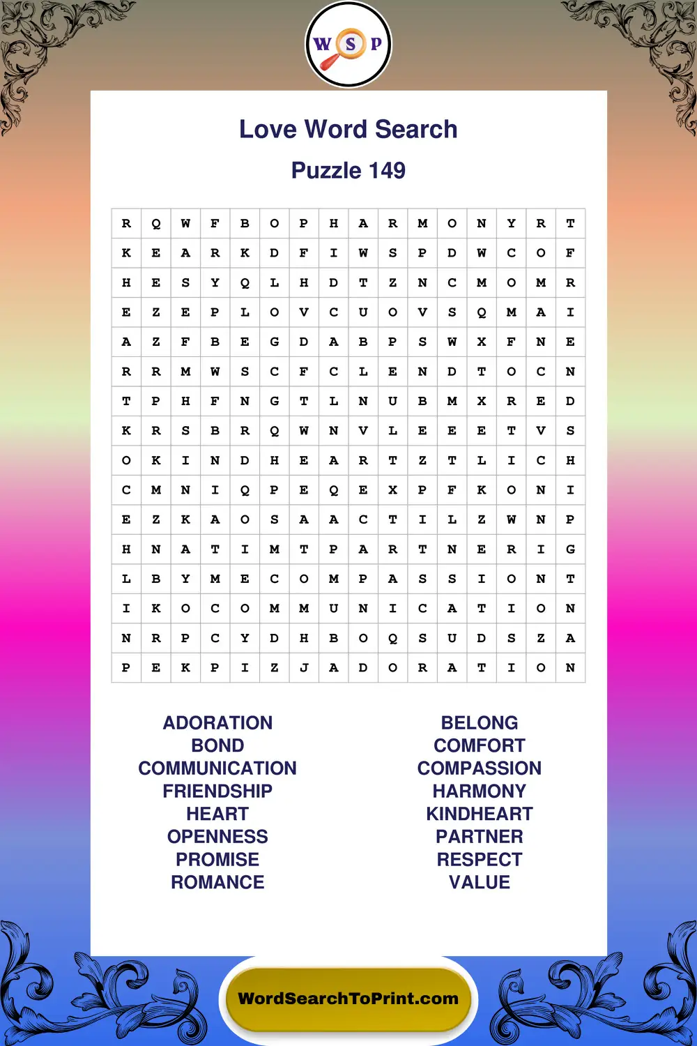 Love Word Search Puzzle 149