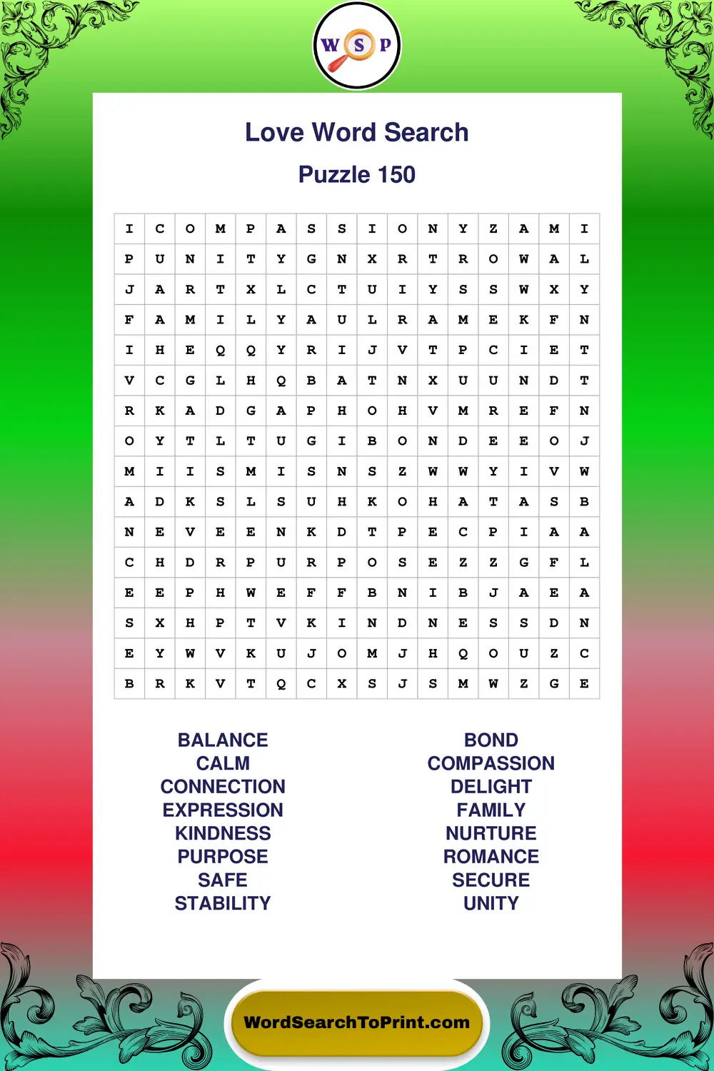 Love Word Search Puzzle 150