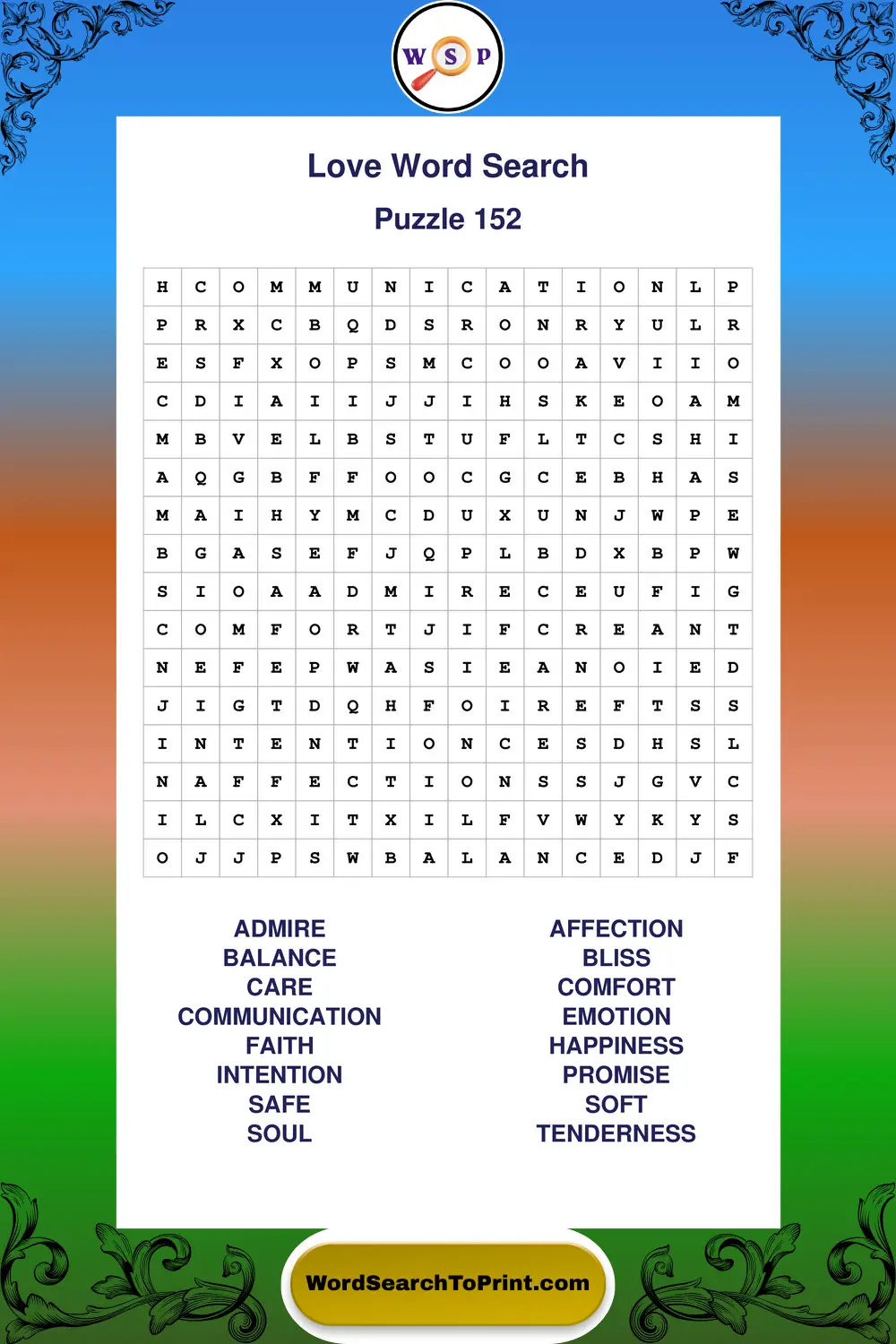 Love Word Search Puzzle 152