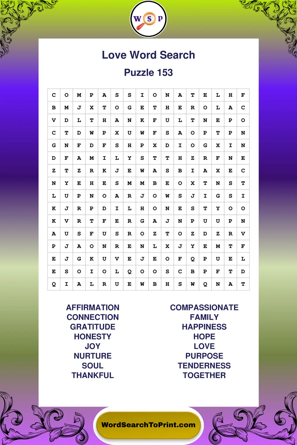 Love Word Search Puzzle 153