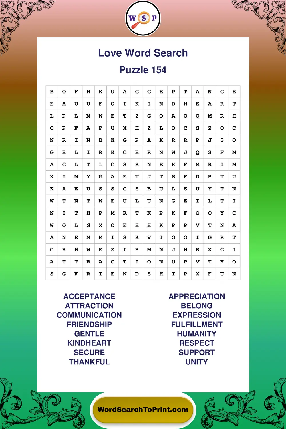 Love Word Search Puzzle 154