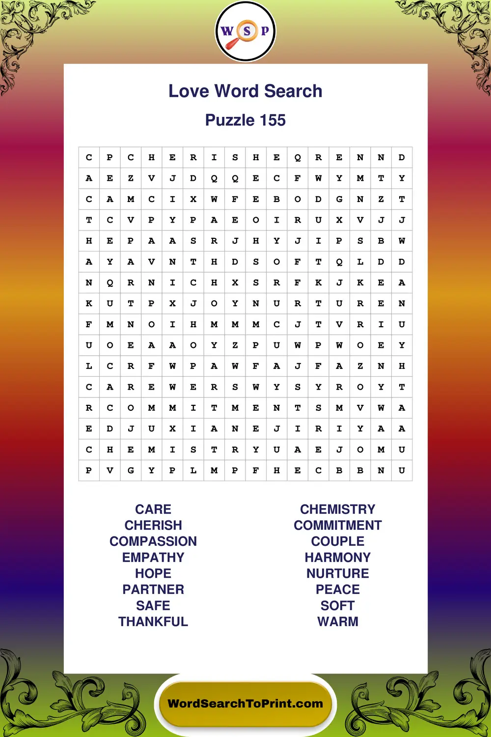 Love Word Search Puzzle 155