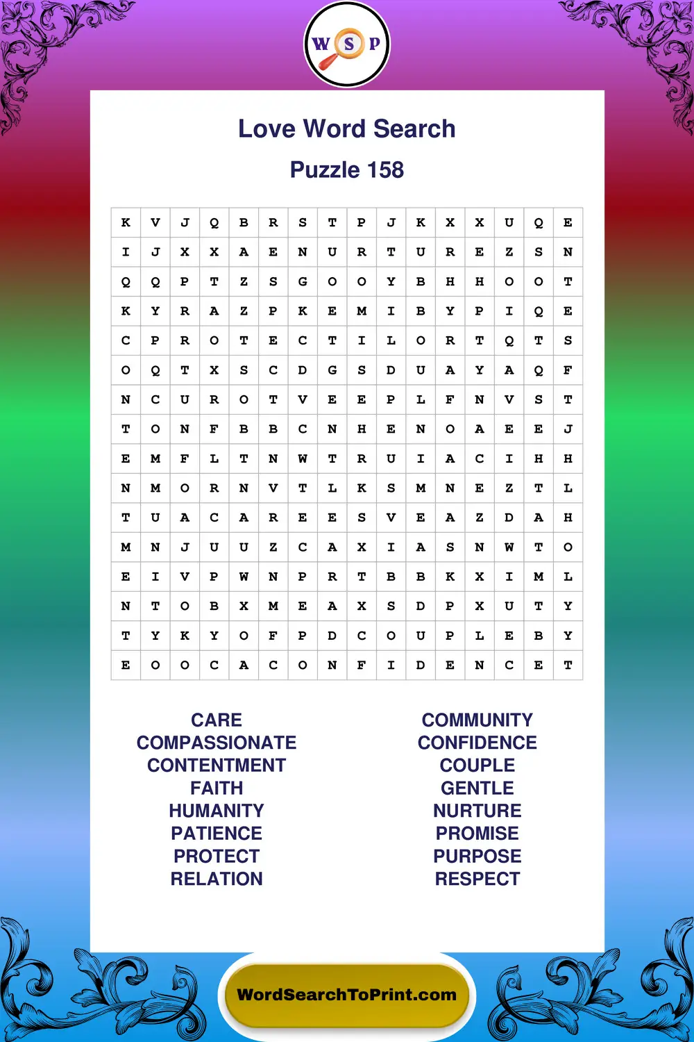 Love Word Search Puzzle 158