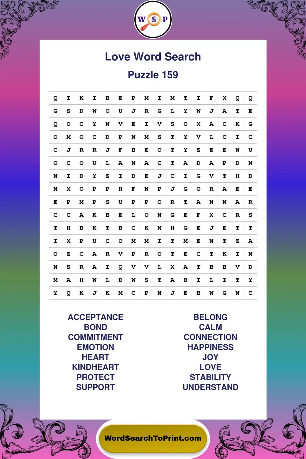 Love Word Search Puzzle 159