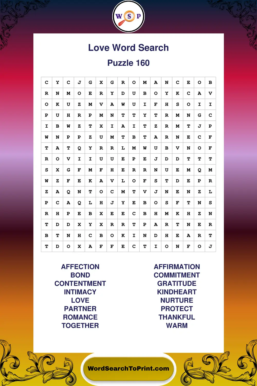 Love Word Search Puzzle 160