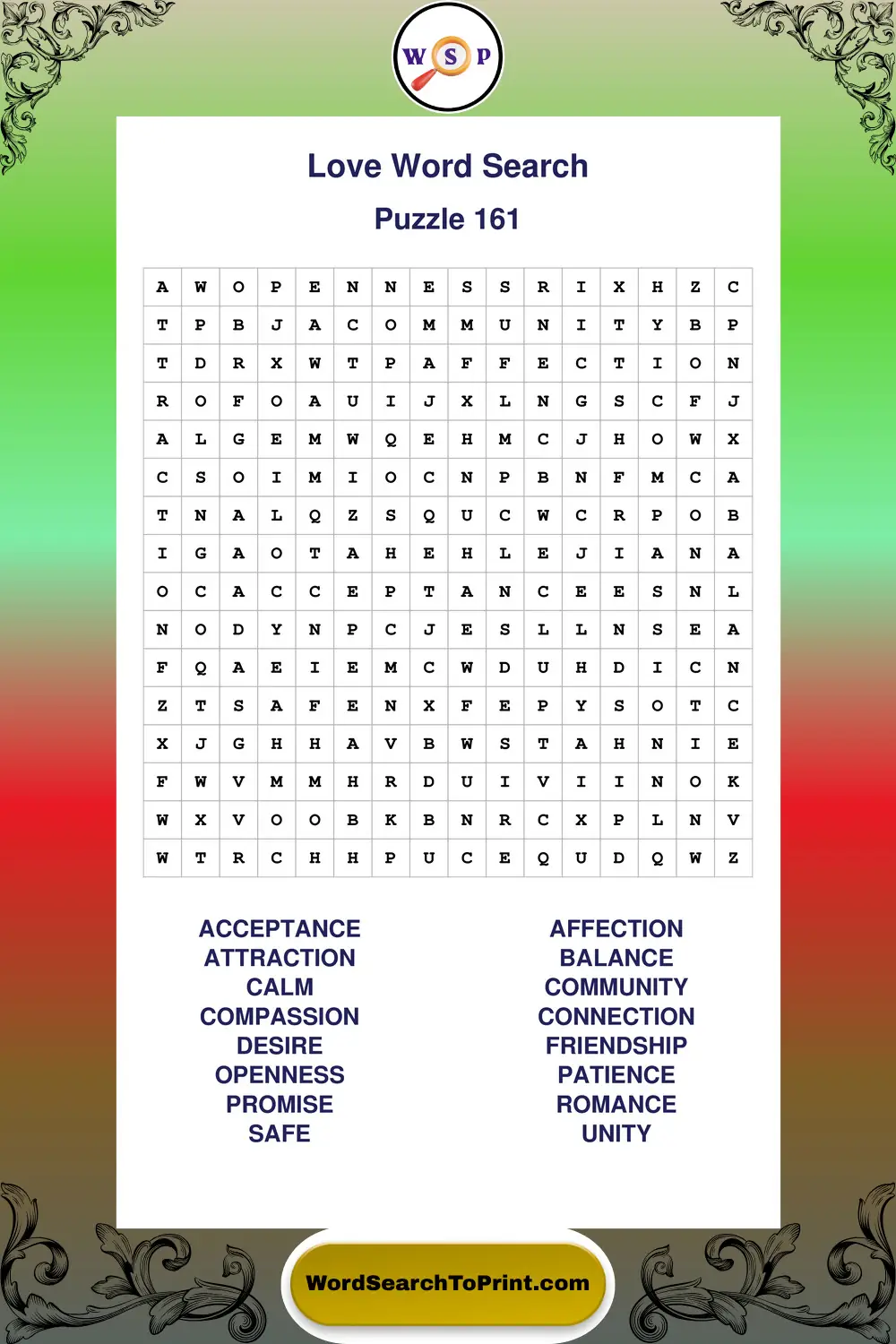 Love Word Search Puzzle 161