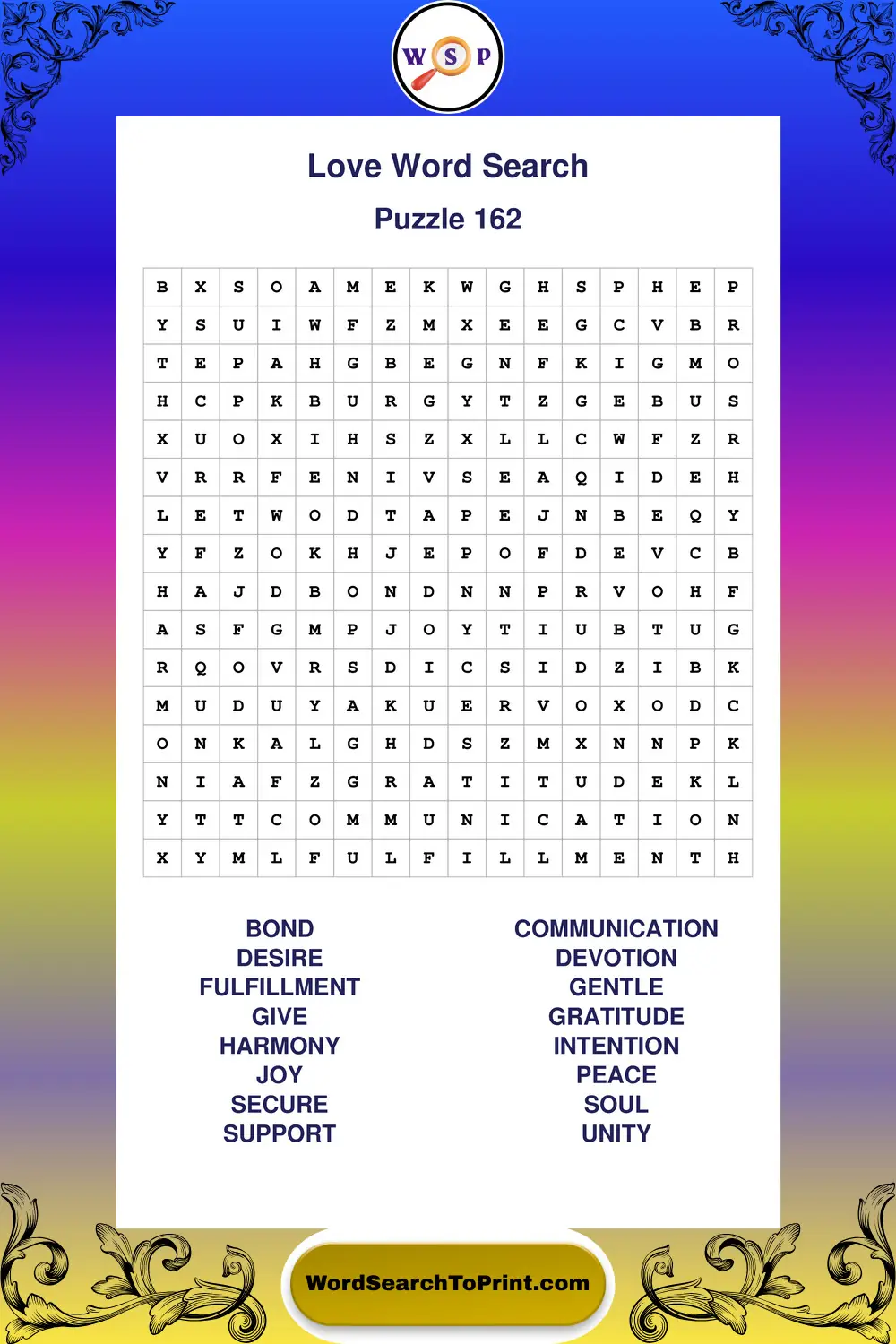 Love Word Search Puzzle 162