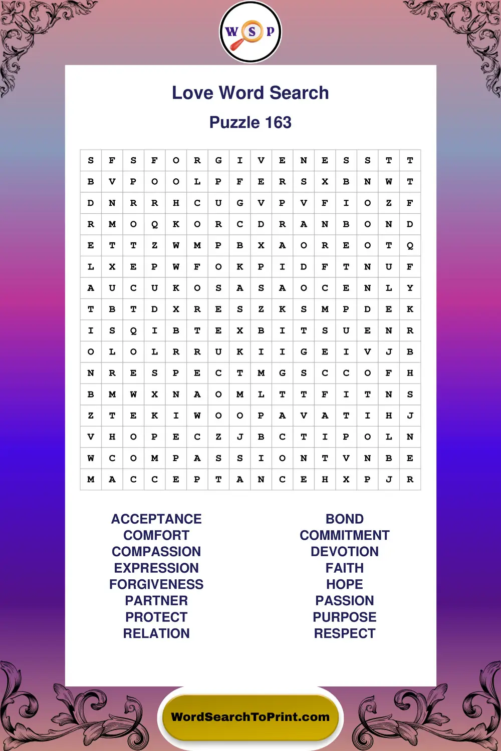 Love Word Search Puzzle 163