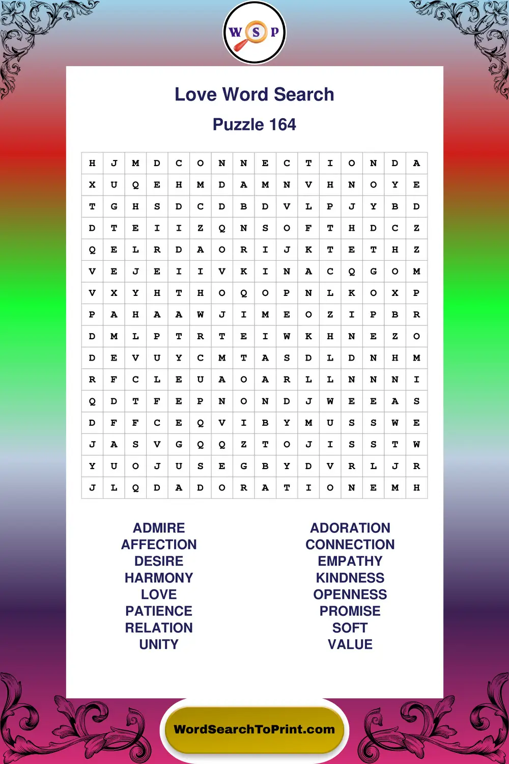Love Word Search Puzzle 164