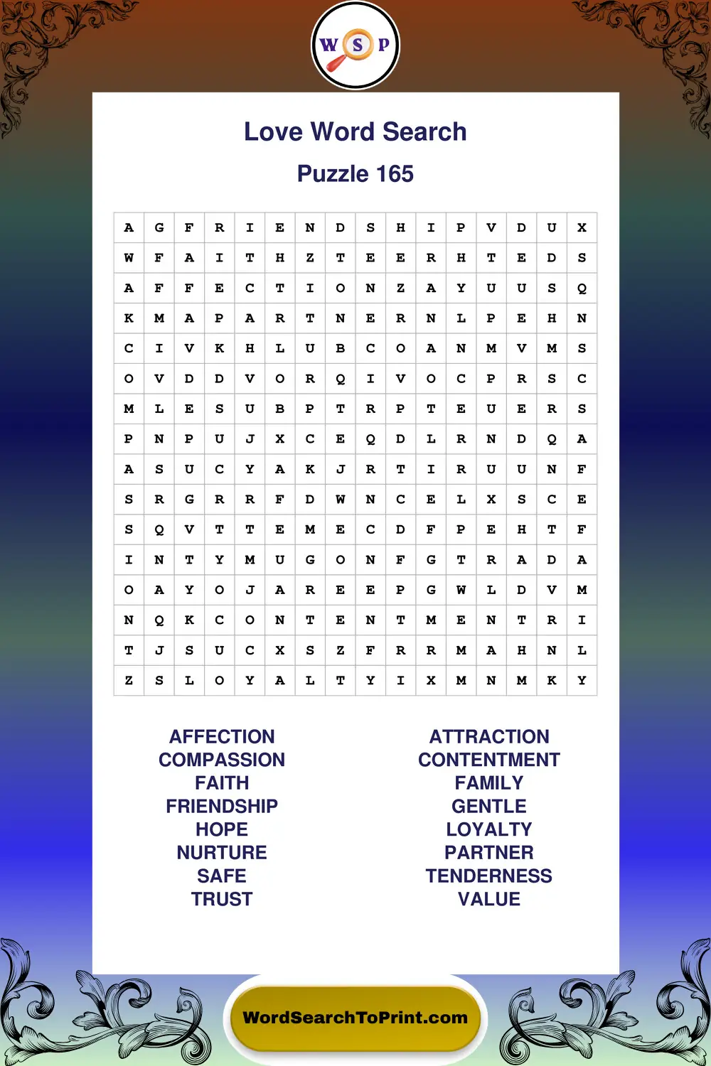 Love Word Search Puzzle 165