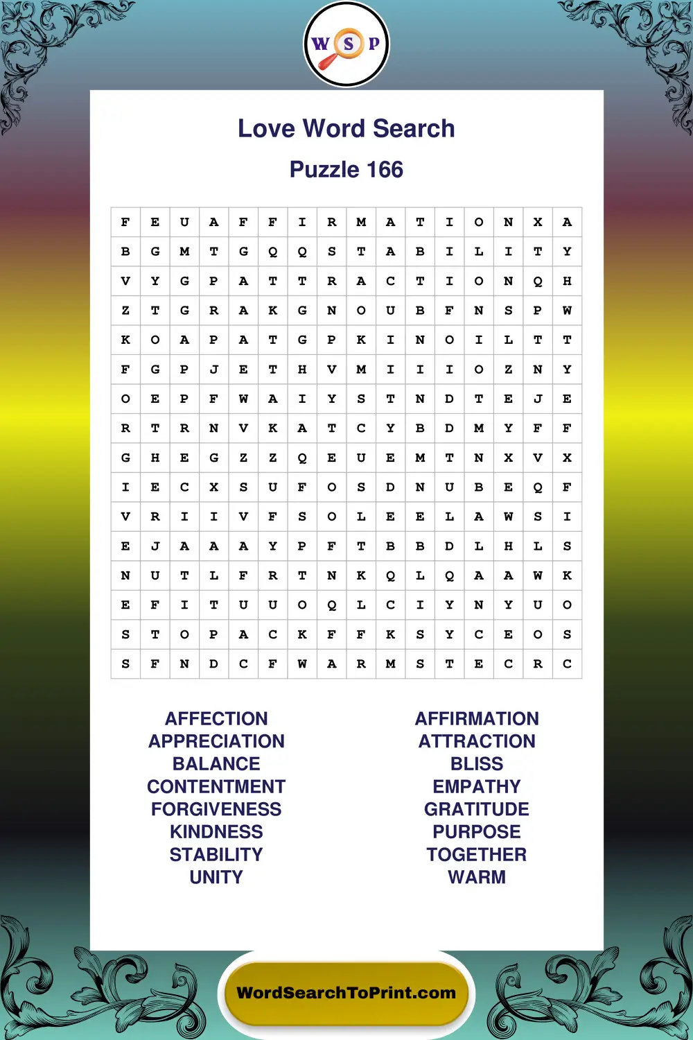 Love Word Search Puzzle 166