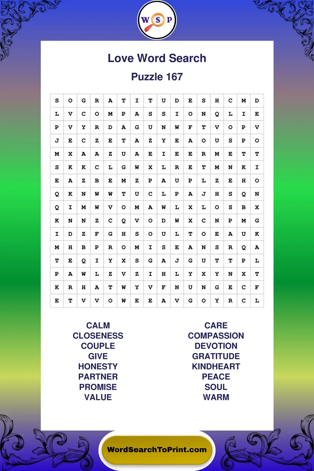Love Word Search Puzzle 167