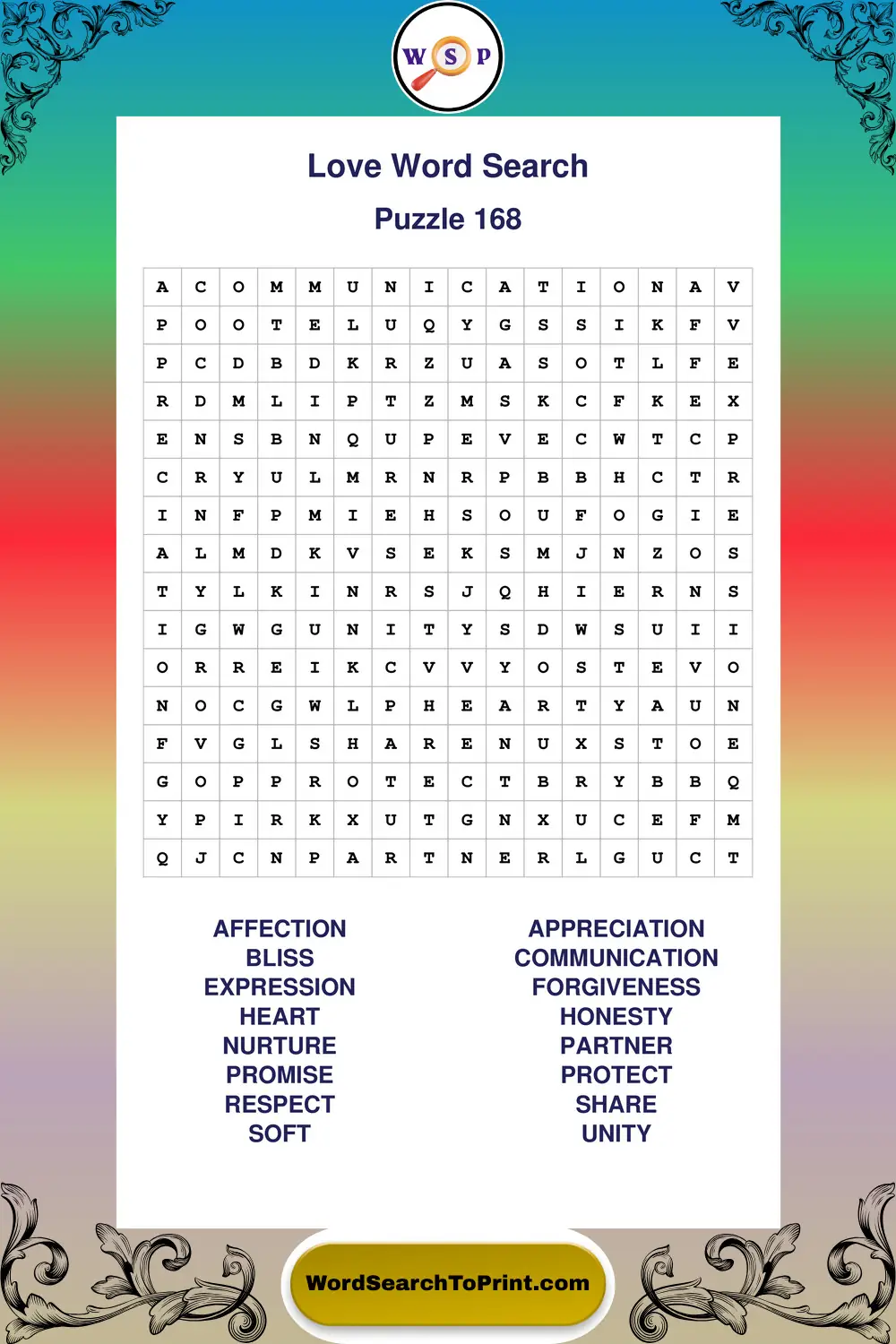 Love Word Search Puzzle 168