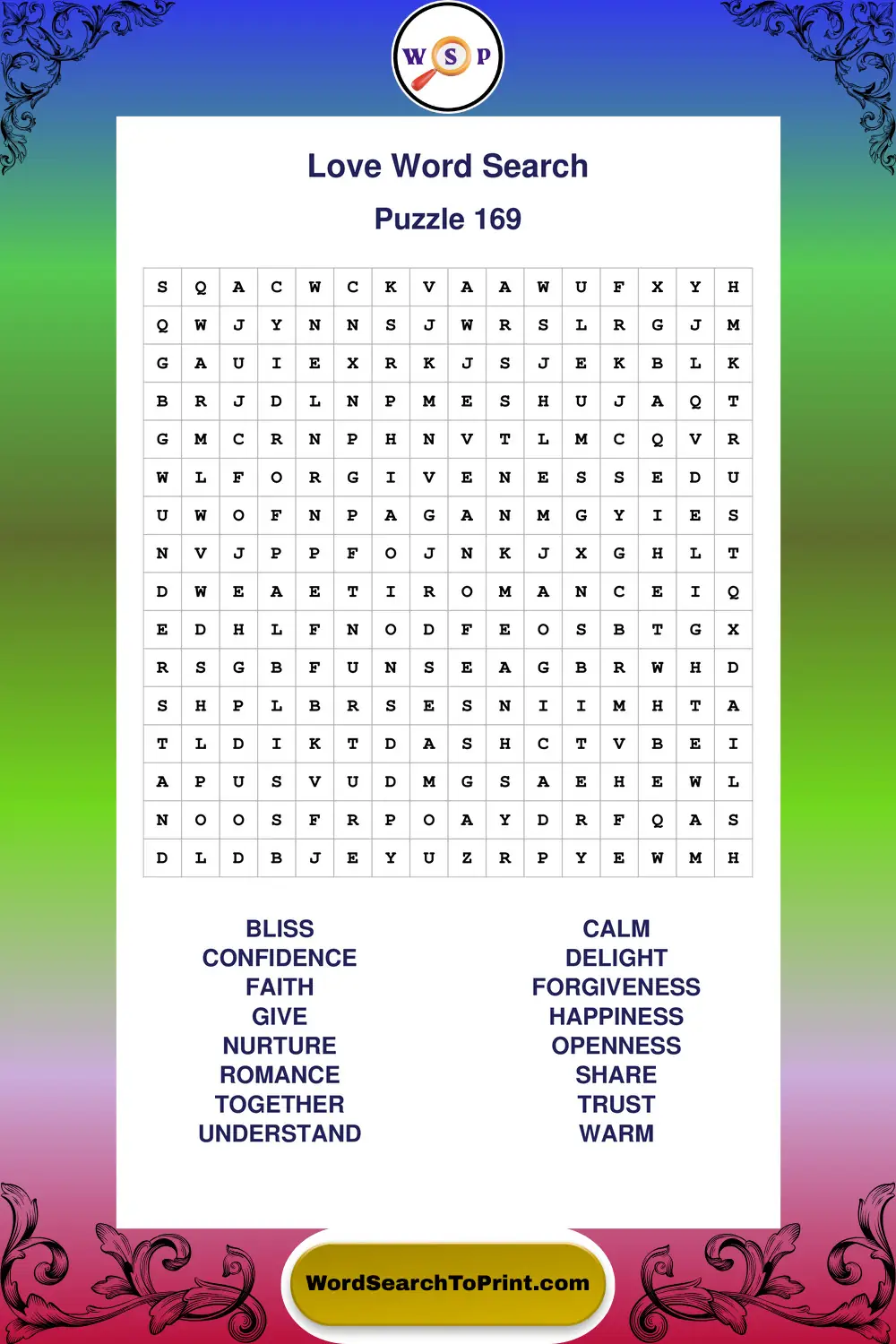 Love Word Search Puzzle 169
